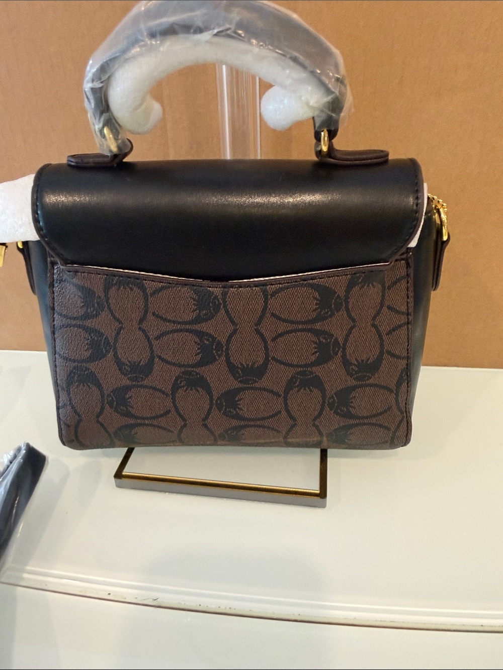 Coach Brown and Black Signature Mini Top-Handle Satchel with Gold Hardware - Picture 7 of 9